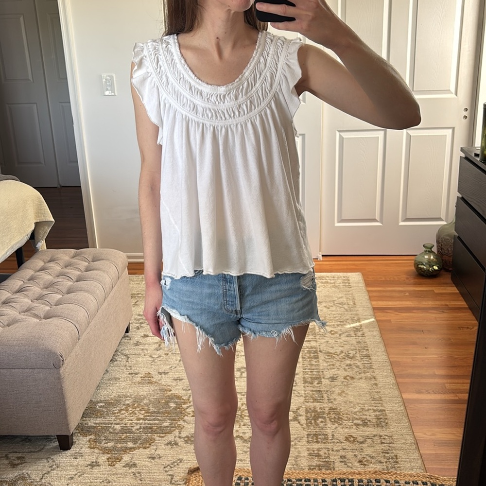 Free People White Flowy Flutter Shirt Top Size XS